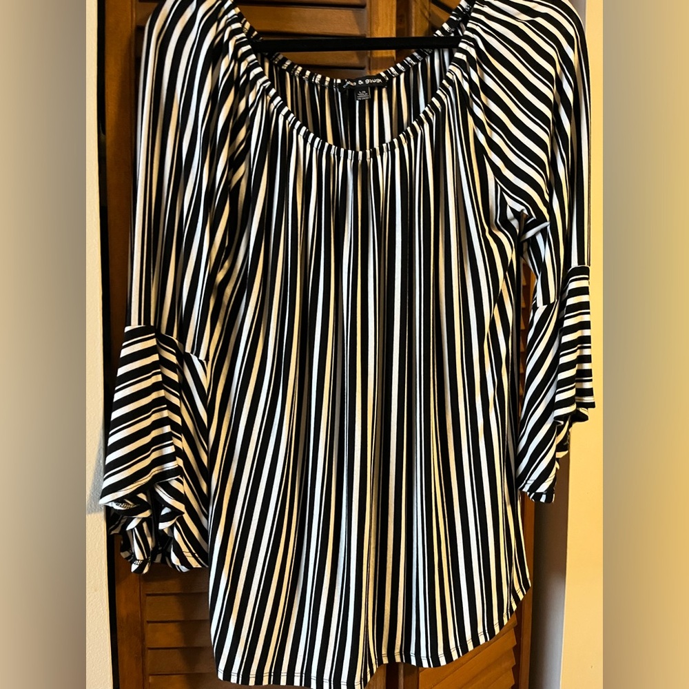 Cable & Gauge Black and White Striped Blouse